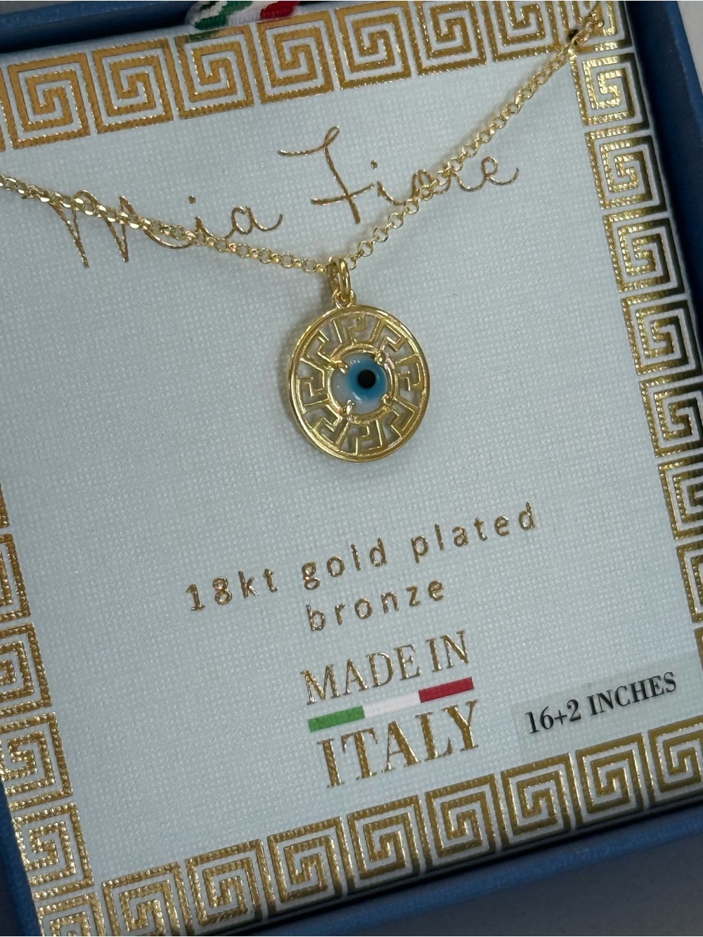 18kt Gold-Plated Evil Eye Pendant Necklace with Blue Center NWT